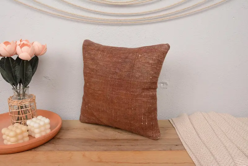 14x14 Brown Pillow Sham, Vintage Kilim Pillow, Colorful Pillow Cover, Kilim Cushion Sham, Cushion, Vintage Kilim Throw Pillow - 4