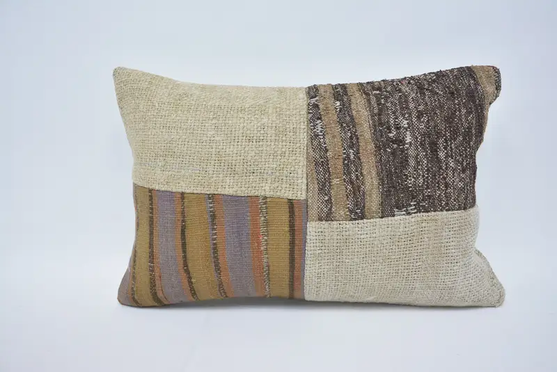 Pillow Case, 16x24 Beige Pillow Case, Kilim Pillow, Gift Pillow, Ottoman Cushion, Boho Chic Pillow Case, Ethnical Kilim Rug Pillow - 1