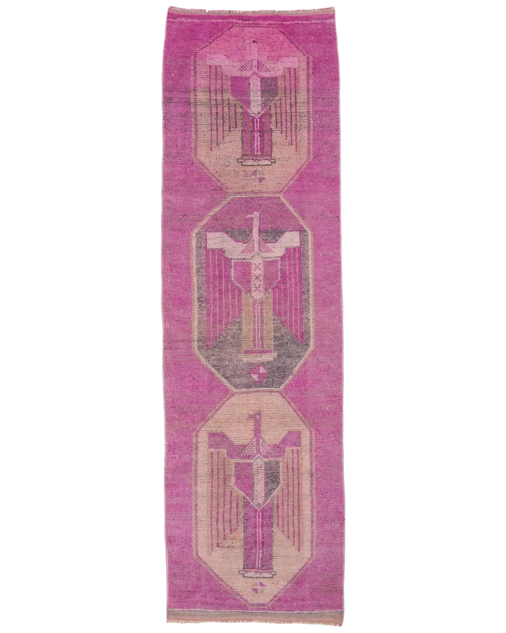 3.2x10.9 ft Rug, Turkish Vintage Rug, Pink Herki Wool Rug - 1