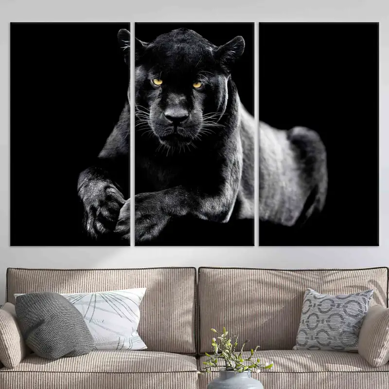 Jaguar Wall Art, Black Cat Poster, Loft Home Decor, Trendy Wall Art, Big Cat Wall Decor, Canvas Wall Art, Man Cave Wall Art, Boy Room Decor, - 9