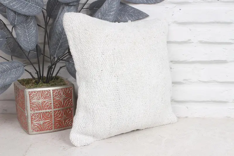 Shabby Chic Pillow Case, Kilim Pillow Cover, Vintage Kilim Throw Pillow, 12x12 Beige Pillow, Cushion, Handmade Kilim Cushion, Bench Pillow - 4
