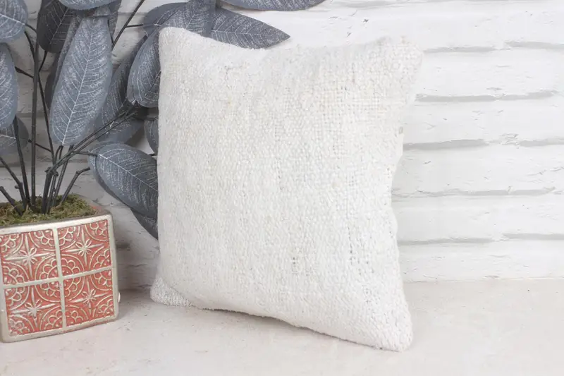 Shabby Chic Pillow Case, Kilim Pillow Cover, Vintage Kilim Throw Pillow, 12x12 Beige Pillow, Cushion, Handmade Kilim Cushion, Bench Pillow - 3