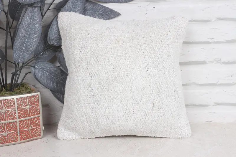 Shabby Chic Pillow Case, Kilim Pillow Cover, Vintage Kilim Throw Pillow, 12x12 Beige Pillow, Cushion, Handmade Kilim Cushion, Bench Pillow - 1