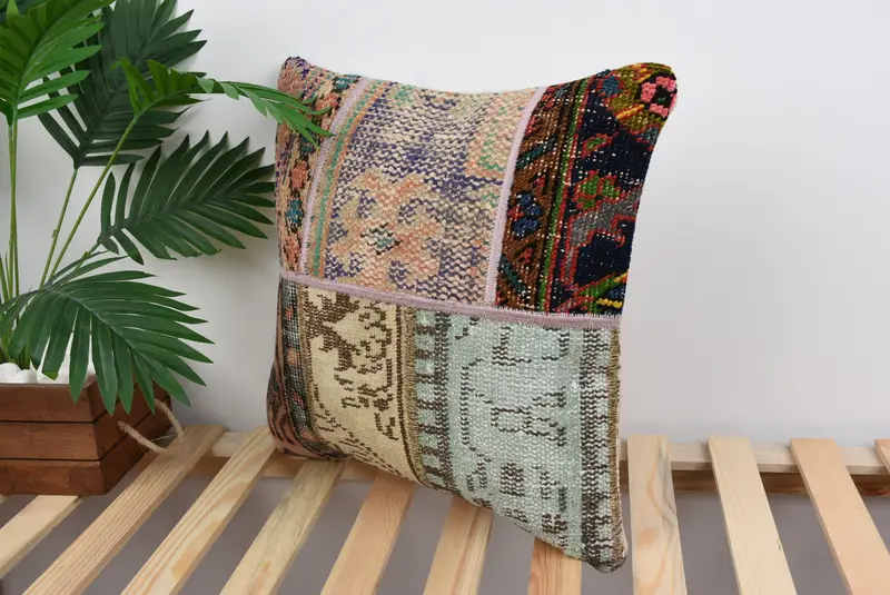 Boho Pillow Sham Cover, Pillow for Sofa, Handmade Pillow Sham, 18x18 Beige Pillow Sham, Pillow Case, Throw Kilim Pillow, Accent Throw Cushion Cover - 5