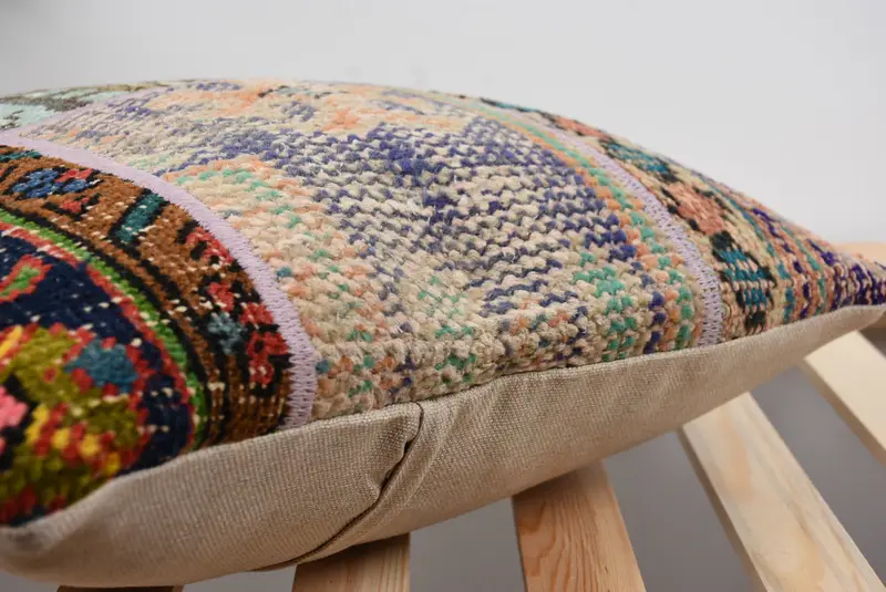 Boho Pillow Sham Cover, Pillow for Sofa, Handmade Pillow Sham, 18x18 Beige Pillow Sham, Pillow Case, Throw Kilim Pillow, Accent Throw Cushion Cover - 7