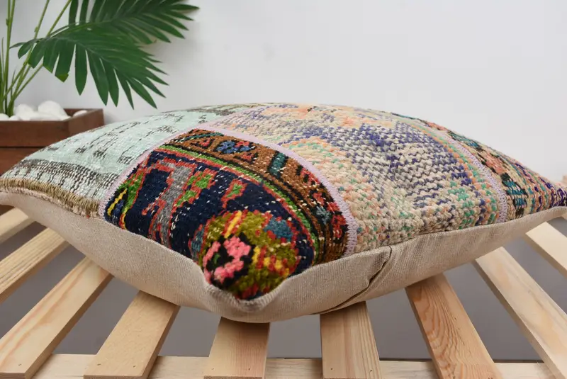 Boho Pillow Sham Cover, Pillow for Sofa, Handmade Pillow Sham, 18x18 Beige Pillow Sham, Pillow Case, Throw Kilim Pillow, Accent Throw Cushion Cover - 6