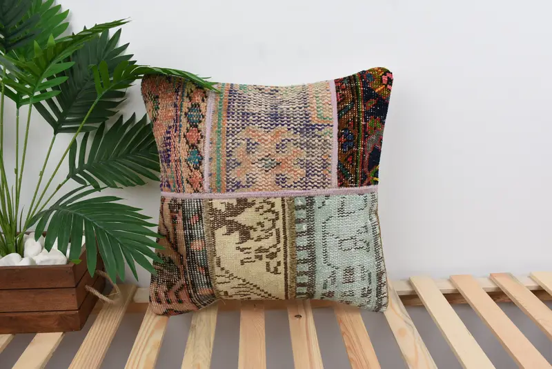 Boho Pillow Sham Cover, Pillow for Sofa, Handmade Pillow Sham, 18x18 Beige Pillow Sham, Pillow Case, Throw Kilim Pillow, Accent Throw Cushion Cover - 1