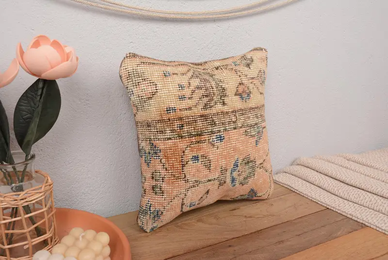 Gesticktes Blumen-Wurfkissen, Vintage-Rosa-Leinenkissen