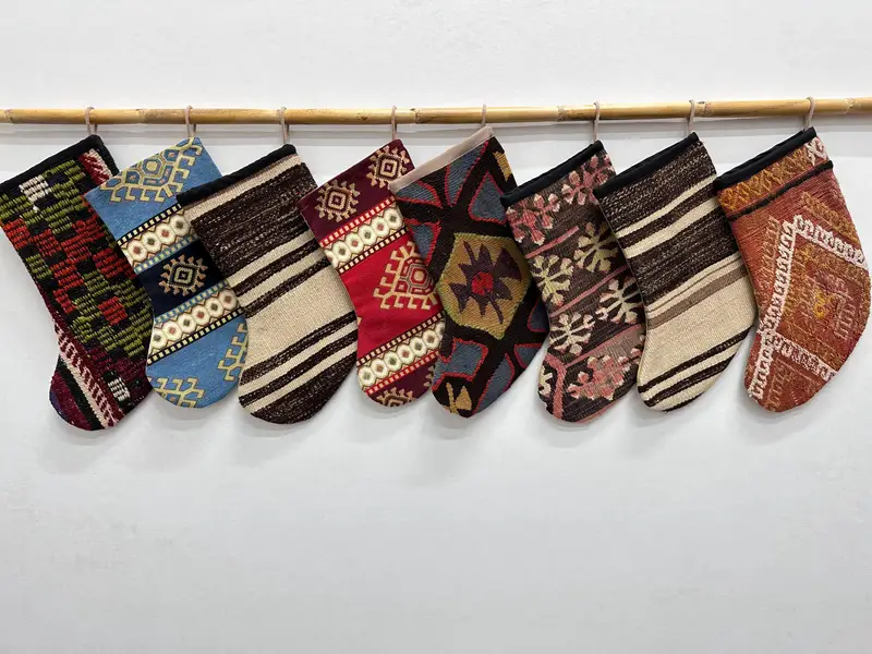 Şenlikli 7 inç Noel Süsleri Çorabı, Güzel Kilim Çorabı