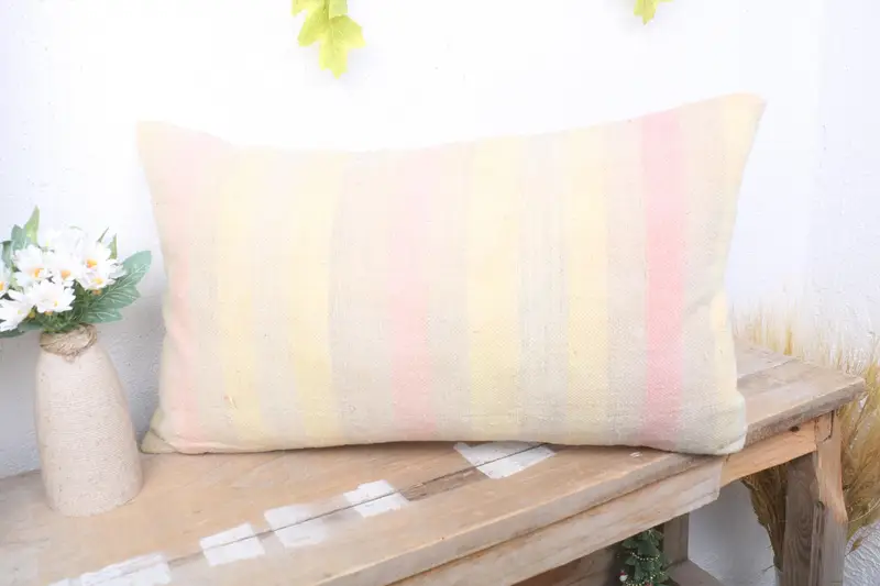 12x20 Yellow Pillow Sham, Kilim Pillow, Crochet Pattern Cushion Case, Kilim Cushion Sham, Garden Cushion Cover, Pillow Cover, Antique Pillows - 4