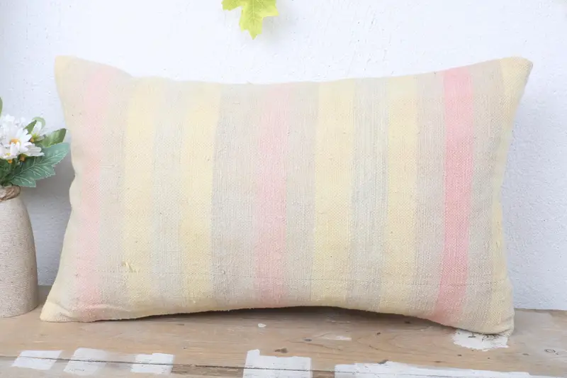 12x20 Yellow Pillow Sham, Kilim Pillow, Crochet Pattern Cushion Case, Kilim Cushion Sham, Garden Cushion Cover, Pillow Cover, Antique Pillows - 2