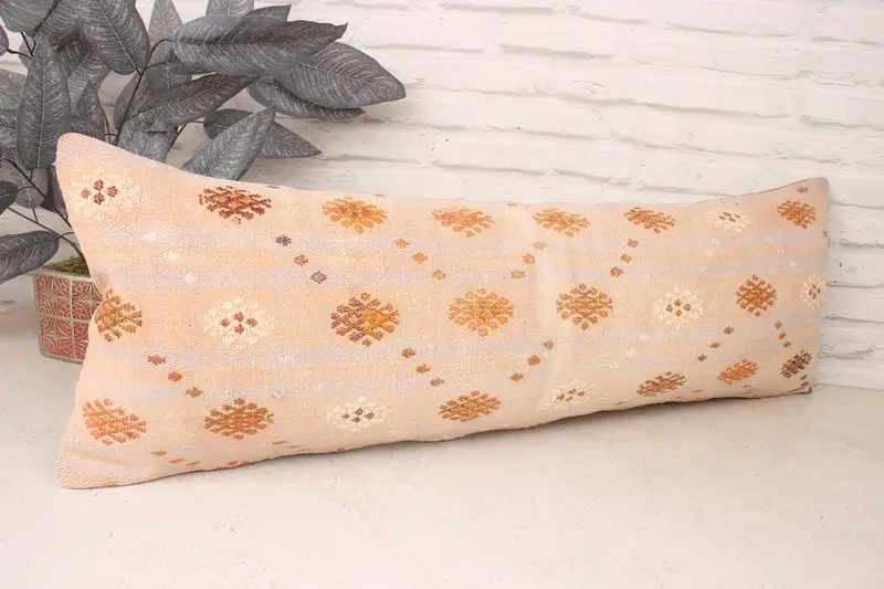 Vintage Kilim Pillow, Luxury Cushion, Pillow Case, Lounge Throw Cushion Case, 12x36 White Pillow, Kilim Cushion Sham, Handmade Kilim Cushion - 3