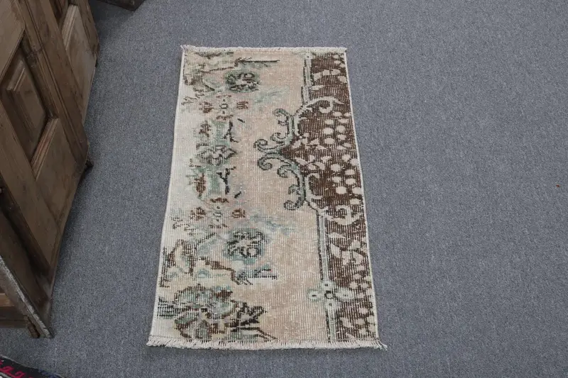 Vintage 1.5x2.8 ft Halı, Türk Küçük Halı, Kahverengi Çiçekli Halı - 1