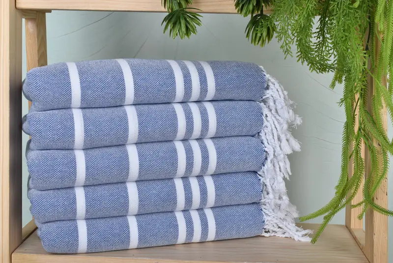 Personalized Beach Towel Striped Sax Blue Cotton Towel, 40x71 Inches