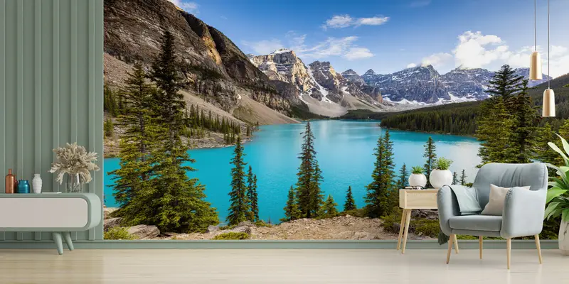 Basılı Duvar Kağıdı: Göl Manzaralı Doğa Manzarası, Banff Alberta