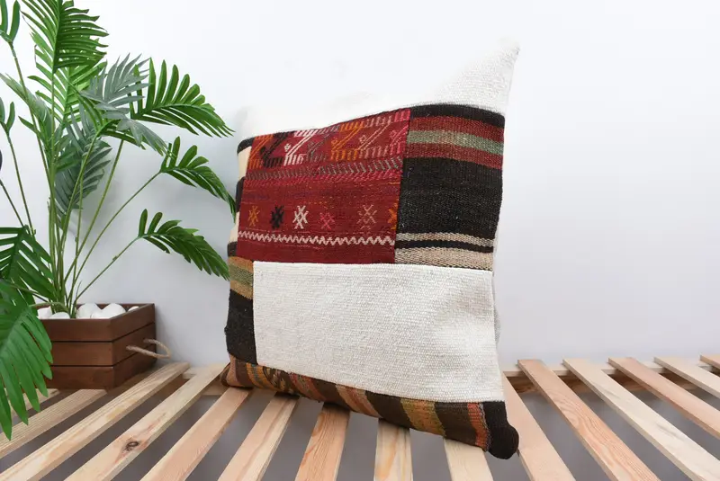 Vintage Throw Cushion Case, Cushion Case, Turkish Kilim Pillow, Vintage Kilim Throw Pillow, 24x24 Red Pillow, Home Decor Pillow - 5
