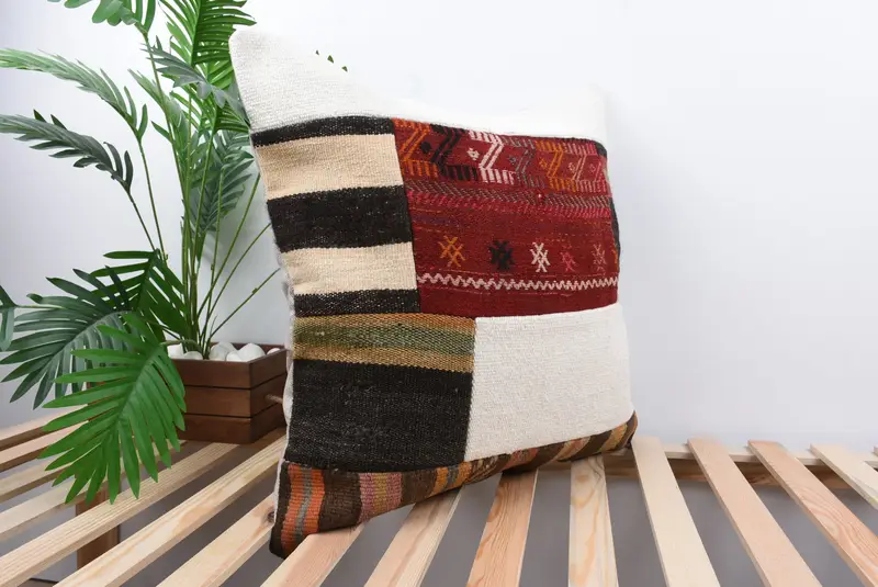 Vintage Throw Cushion Case, Cushion Case, Turkish Kilim Pillow, Vintage Kilim Throw Pillow, 24x24 Red Pillow, Home Decor Pillow - 4