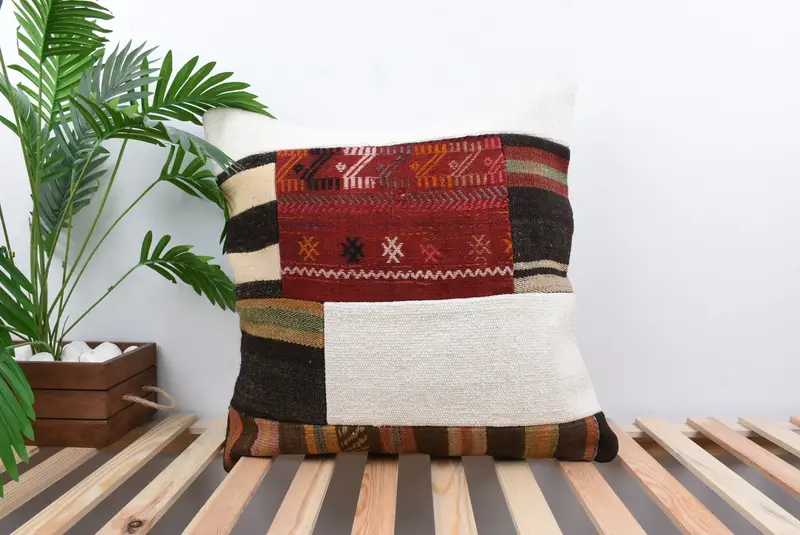 Vintage Throw Cushion Case, Cushion Case, Turkish Kilim Pillow, Vintage Kilim Throw Pillow, 24x24 Red Pillow, Home Decor Pillow - 1