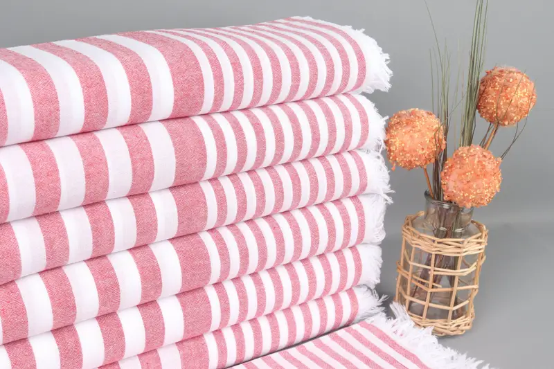 Personalized Turkish Bath Towel Red Striped Peshtemal, 40x65 Inches