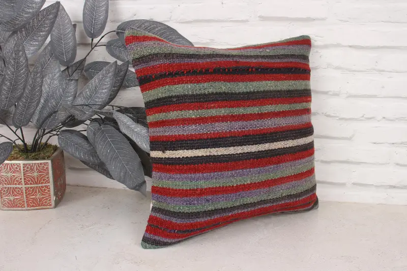 Home Decor Pillow, Throw Kilim Pillow, Gift Pillow, 16x16 Red Cushion, Hippie Throw Cushion Cover, Pillow Cover, Retro Throw Cushion Cover - 3