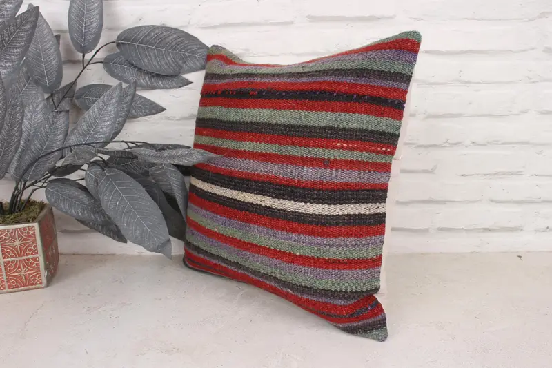 Home Decor Pillow, Throw Kilim Pillow, Gift Pillow, 16x16 Red Cushion, Hippie Throw Cushion Cover, Pillow Cover, Retro Throw Cushion Cover - 4