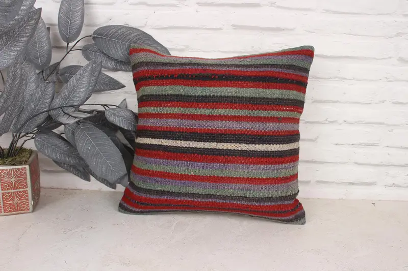 Home Decor Pillow, Throw Kilim Pillow, Gift Pillow, 16x16 Red Cushion, Hippie Throw Cushion Cover, Pillow Cover, Retro Throw Cushion Cover - 1