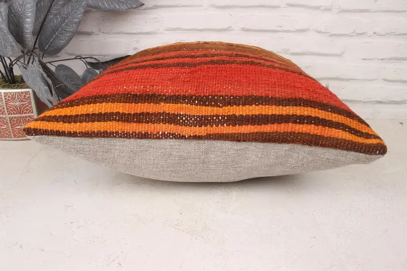 Cushion, Vintage Kilim Pillow, 18x18 Orange Pillow Sham, Anatolian Pillow Case, Designer Throw Pillow Case, Vintage Kilim Throw Pillow, Boho Pillow - 5