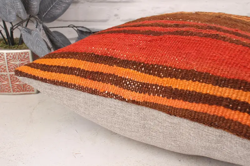 Cushion, Vintage Kilim Pillow, 18x18 Orange Pillow Sham, Anatolian Pillow Case, Designer Throw Pillow Case, Vintage Kilim Throw Pillow, Boho Pillow - 6