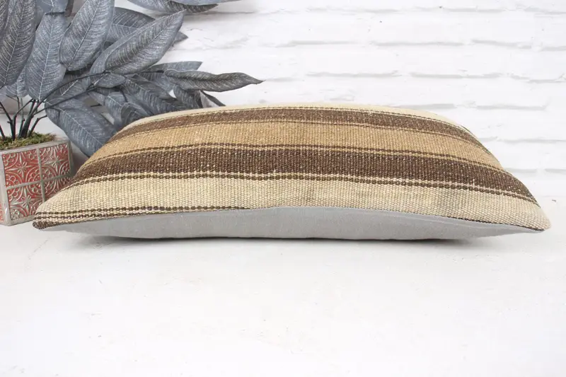 Boho Pillow, 12x24 Beige Pillow Sham, Ikat Pillow Cover, Ethnical Kilim Rug Pillow, Pillow Sham, Natural Pillow Case, Gift Pillow - 5