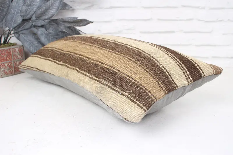 Boho Pillow, 12x24 Beige Pillow Sham, Ikat Pillow Cover, Ethnical Kilim Rug Pillow, Pillow Sham, Natural Pillow Case, Gift Pillow - 6