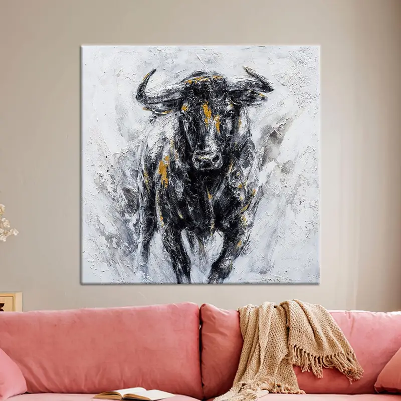 Moderne Leinwandkunst mit schwarzem Bullenmotiv für Männerhöhlen-Loft-Dekoration