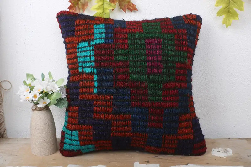 Luxury Cushion Case, Ethnic Throw Cushion Case, Antique Pillows, Pillow, Kilim Cushion Sham, 16x16 Red Cushion Cover, Handmade Kilim Cushion - 2