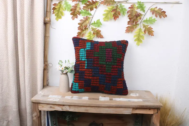 Luxury Cushion Case, Ethnic Throw Cushion Case, Antique Pillows, Pillow, Kilim Cushion Sham, 16x16 Red Cushion Cover, Handmade Kilim Cushion - 1