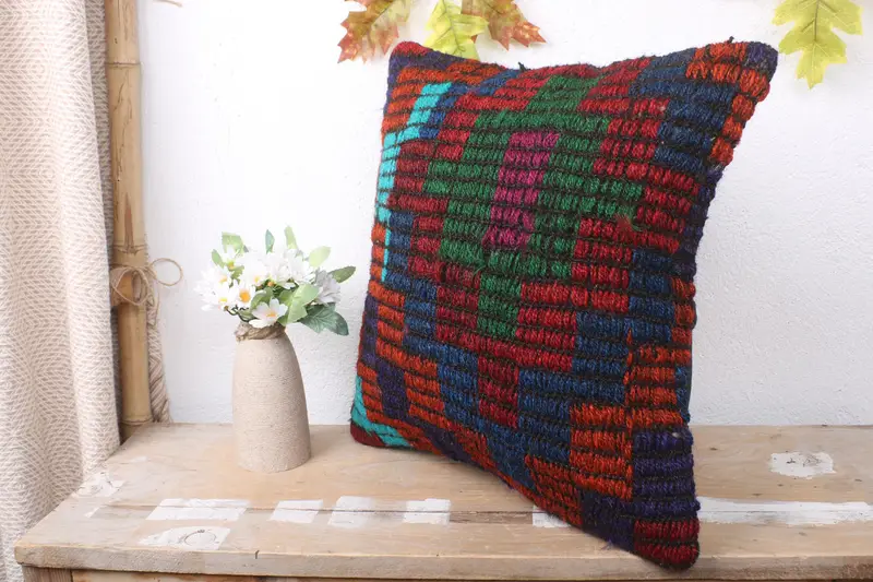 Luxury Cushion Case, Ethnic Throw Cushion Case, Antique Pillows, Pillow, Kilim Cushion Sham, 16x16 Red Cushion Cover, Handmade Kilim Cushion - 4
