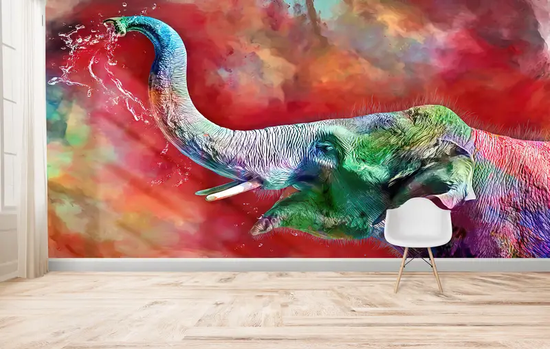 Zarif Soyut Fil Duvar Kağıdı: Baskılı, Renkli, Sanatsal Dekor