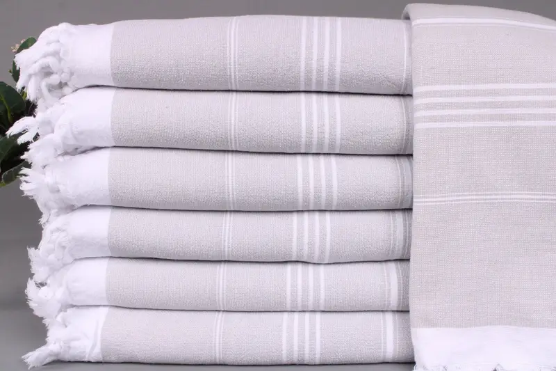 Personalized Turkish Towel Light Gray Striped Terry, 36x71 Inches