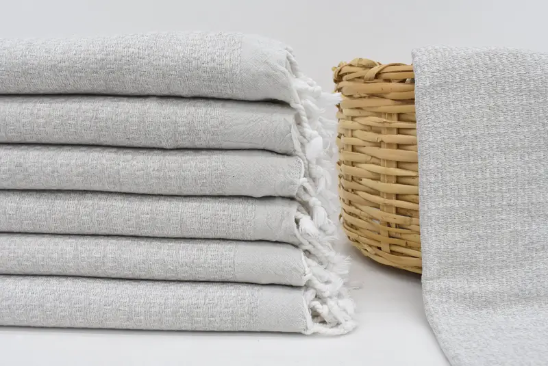 Turkish Handmade Peshtemal Towel, Light Gray, 180x90 cm