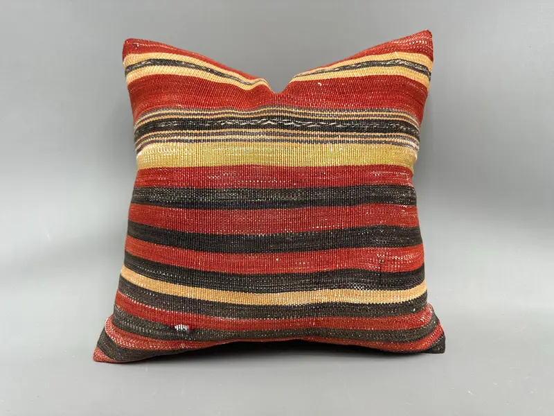 Vintage Kilim Throw Pillow, 18x18 Red Cushion Cover, Kilim Pillow Cover, Pillow Sham, Luxury Pillow Sham, Boho Pillow, Anatolian Pillow Case - 1