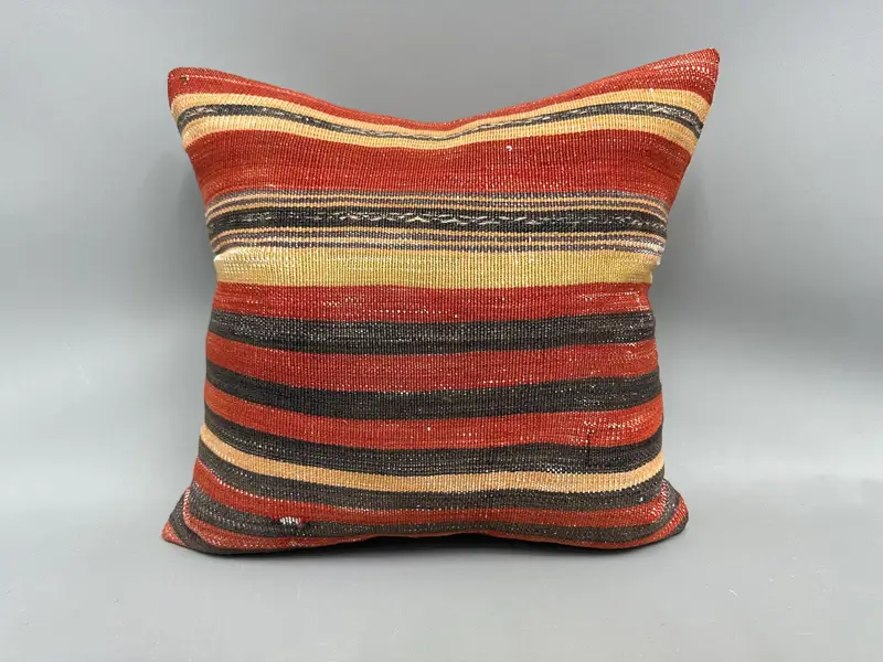 Vintage Kilim Throw Pillow, 18x18 Red Cushion Cover, Kilim Pillow Cover, Pillow Sham, Luxury Pillow Sham, Boho Pillow, Anatolian Pillow Case - 4