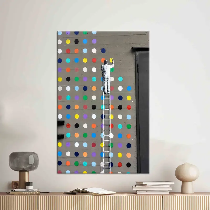 Moderner Banksy-Leinwanddruck mit bunten Punkten – trendiges Kunstdekor