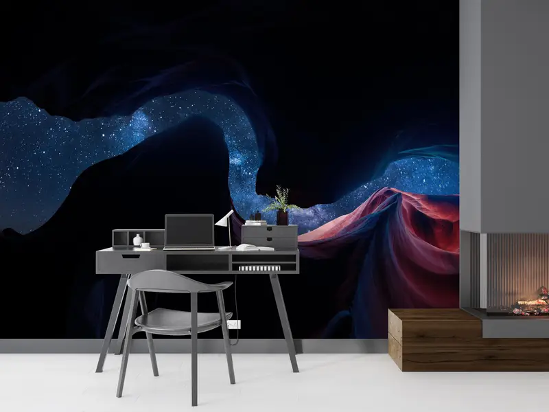 エレガントなプリント壁紙: 星空と自然の風景