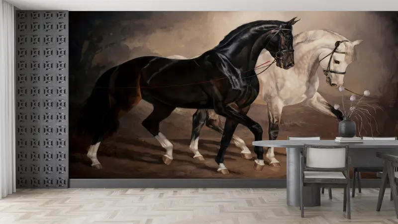 Love Wall Decals, Animal Wall Decor, Black And White Horse Wall Art, Horse Digital Paper, Wall Mural Wallpaper, Papercraft 3D, - 5