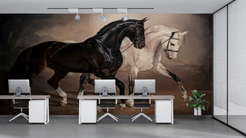 Love Wall Decals, Animal Wall Decor, Black And White Horse Wall Art, Horse Digital Paper, Wall Mural Wallpaper, Papercraft 3D, - 4