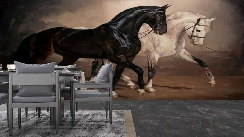 Love Wall Decals, Animal Wall Decor, Black And White Horse Wall Art, Horse Digital Paper, Wall Mural Wallpaper, Papercraft 3D, - 6