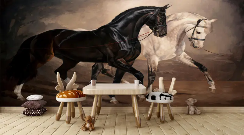 Love Wall Decals, Animal Wall Decor, Black And White Horse Wall Art, Horse Digital Paper, Wall Mural Wallpaper, Papercraft 3D, - 3