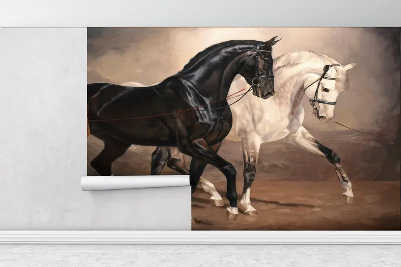 Love Wall Decals, Animal Wall Decor, Black And White Horse Wall Art, Horse Digital Paper, Wall Mural Wallpaper, Papercraft 3D, - 2