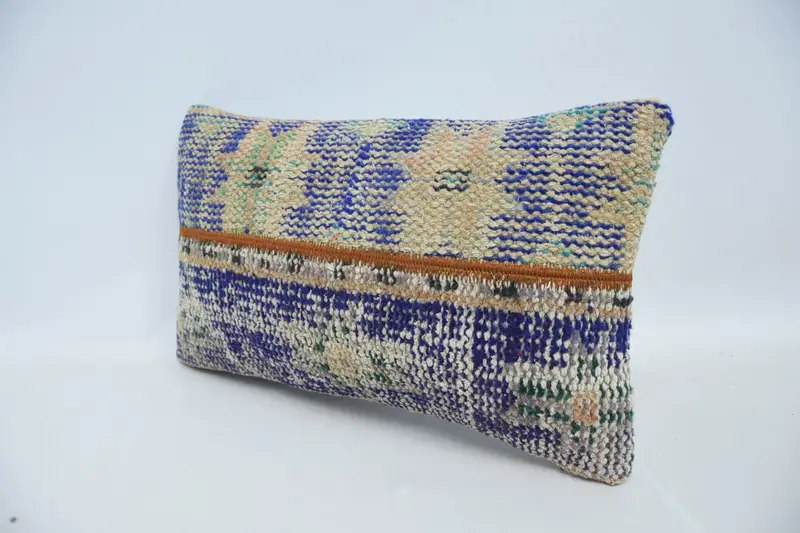 Kilim Cushion Sham, Vintage Kilim Pillow, 12x20 Blue Cushion, Accent Cushion, Turkish Kilim Pillow, Pillow Sham, Shabby Chic Cushion Case - 4