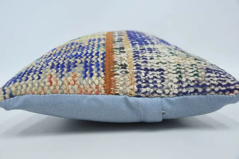 Kilim Cushion Sham, Vintage Kilim Pillow, 12x20 Blue Cushion, Accent Cushion, Turkish Kilim Pillow, Pillow Sham, Shabby Chic Cushion Case - 5