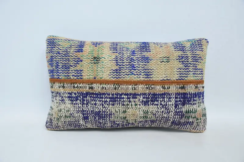 Kilim Cushion Sham, Vintage Kilim Pillow, 12x20 Blue Cushion, Accent Cushion, Turkish Kilim Pillow, Pillow Sham, Shabby Chic Cushion Case - 1