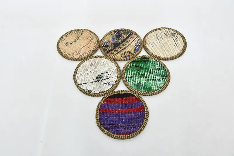 Conjunto de posavasos redondos azules y verdes, posavasos étnicos únicos